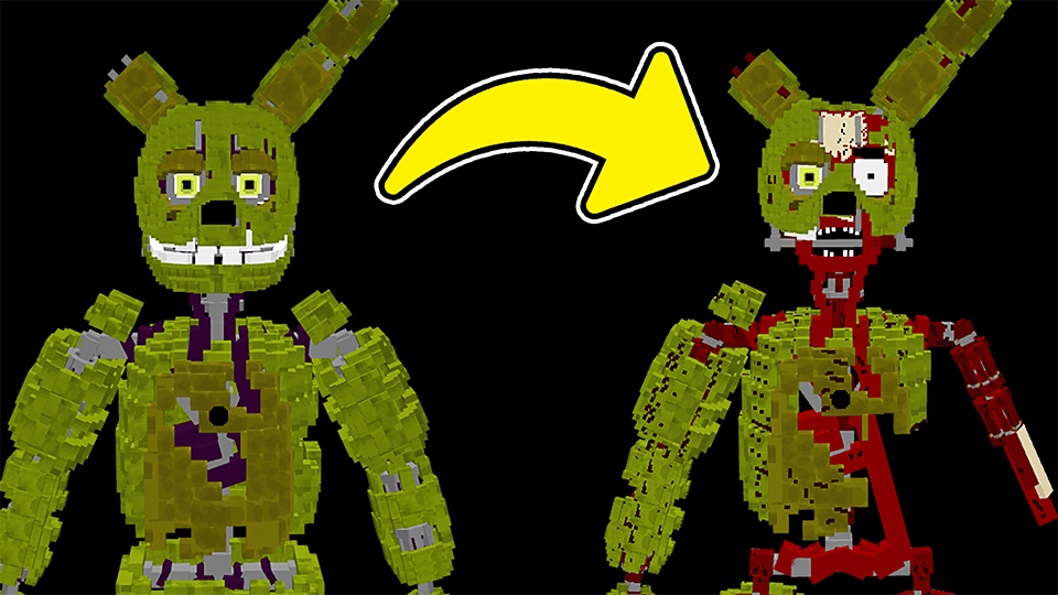 Scraptrap connected with Springtrap Minecraft addon