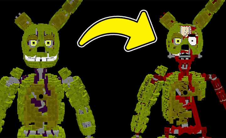 Scraptrap connected with Springtrap Minecraft addon